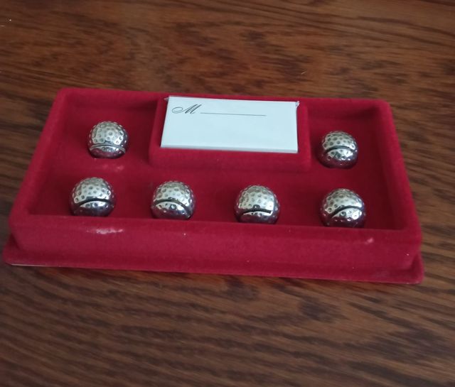 set di 6 segnaposto argentati, ideale per golfisti
