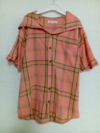Camisa Zara cuadros salmón talla S