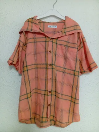 Camisa Zara cuadros salmón talla S