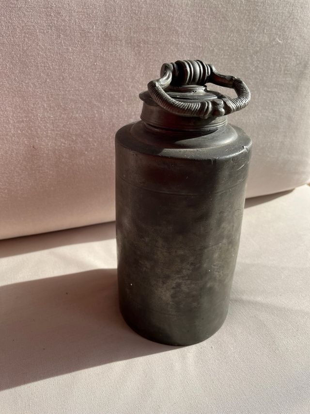 Antico riscaldatore da letto in peltro del XIX secolo