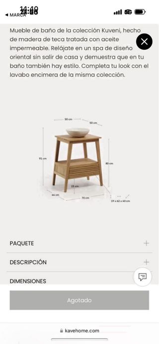 Mueble baño madera teca Kuveni Kave Home