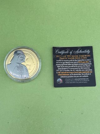 Moneda Darth Vader plata, 24kt Oro y Rutenio