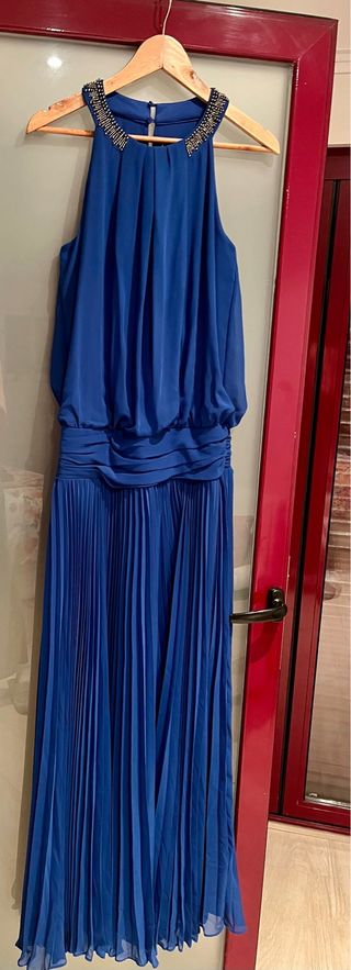 Vestido fiesta largo azul con pedrería