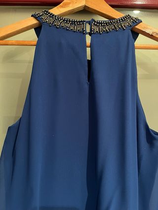 Vestido fiesta largo azul con pedrería