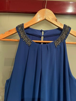 Vestido fiesta largo azul con pedrería