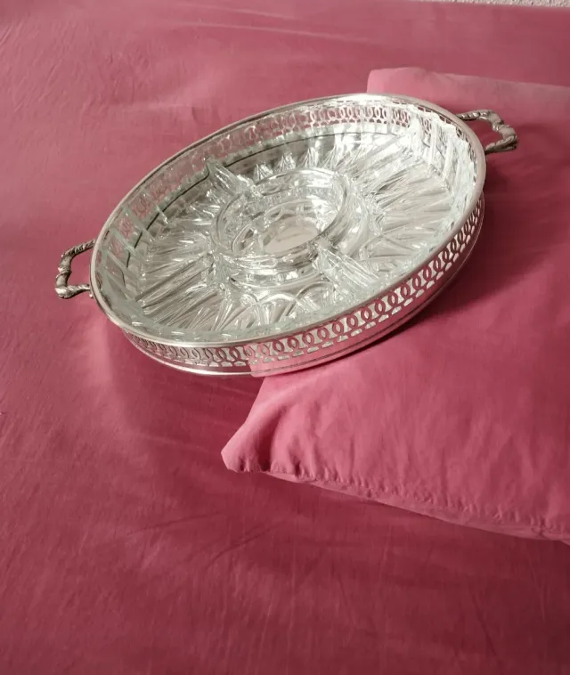 Bandeja Aperitivo Vintage Alpaca y Cristal