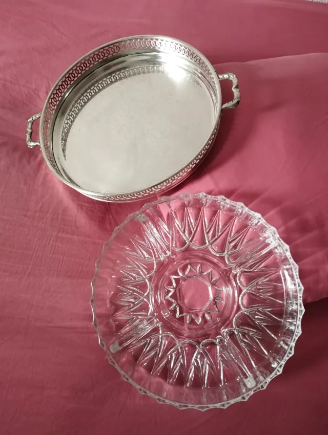 Bandeja Aperitivo Vintage Alpaca y Cristal