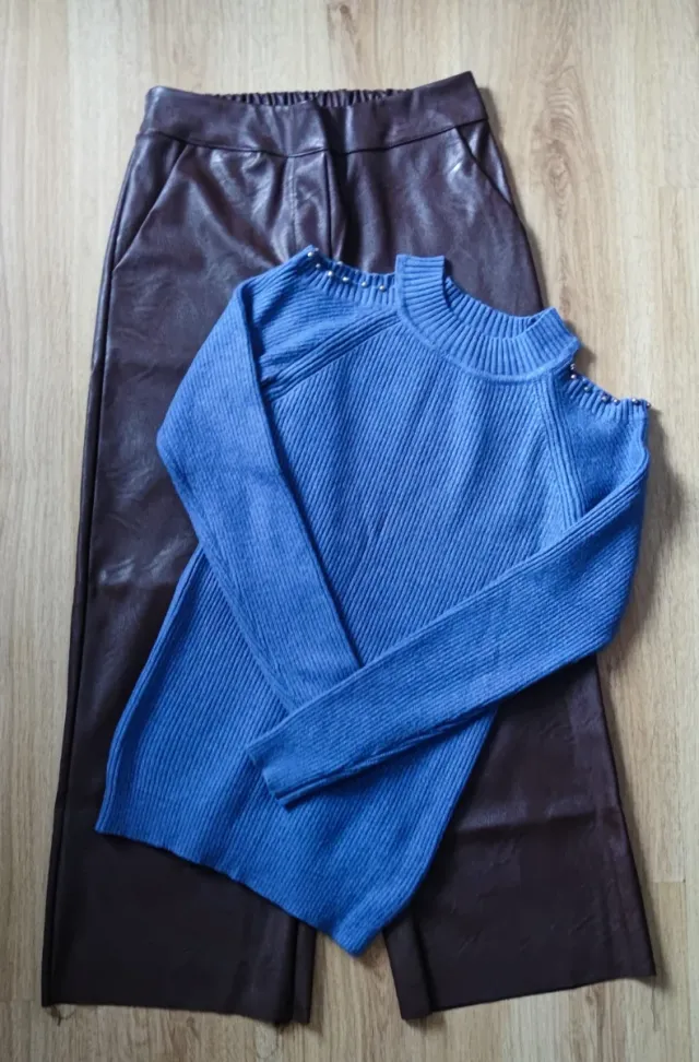 Pantalón de efecto piel con jersey S/M