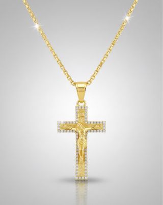Collar Cruz Cristo Dorado con Circonitas