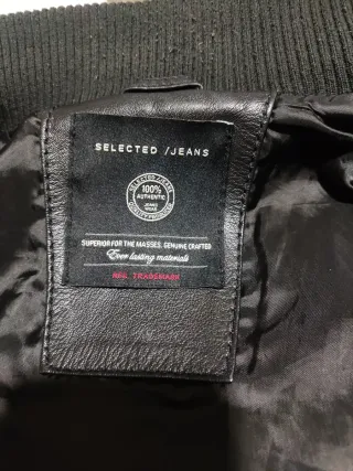 Cazadora Bomber Cuero Negra