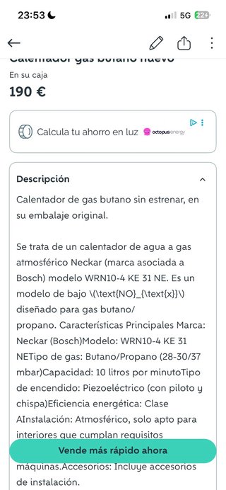 Calentador gas butano nuevo