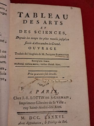 Libro antiguo francés 1786 Arte y Ciencia