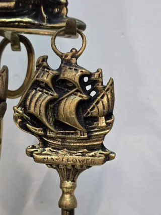 Juego Herramientas Chimenea Bronce Vintage Barco