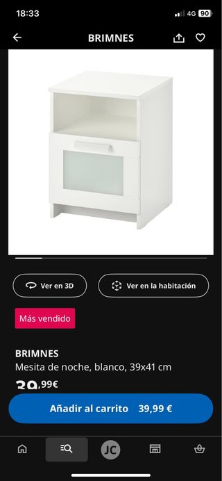 Mesita de noche BRIMNES Ikea blanca