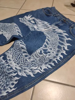 Jeans Y2K Custom Dragon Bianco