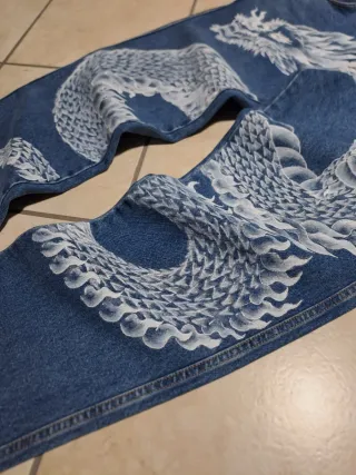 Jeans Y2K Custom Dragon Bianco