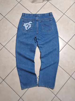 Jeans Y2K Custom Dragon Bianco
