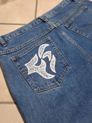 Jeans Y2K Custom Dragon Bianco