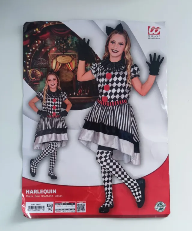 Disfraz Harlequin niña T.140, peluca Gratis