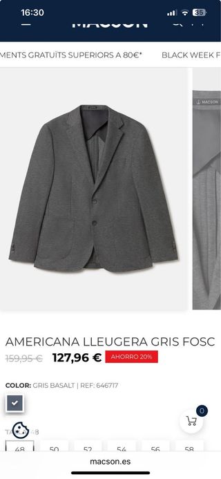 Americana Macson Gris Talla 52 Nueva