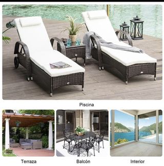 2 Tumbonas ratán con mesa