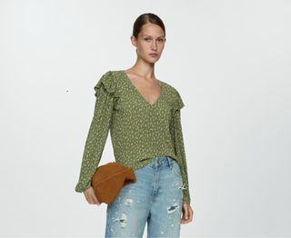 Blusa Mango Estampada Volantes