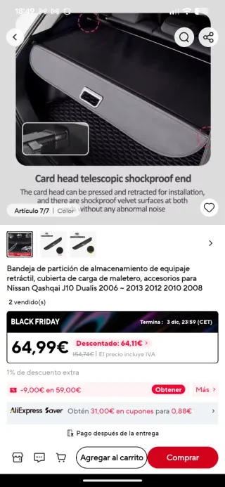 Bandeja maletero Qashqai J10 o otros