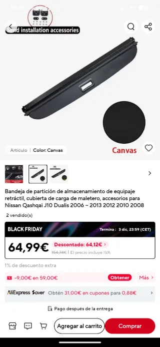 Bandeja maletero Qashqai J10 o otros