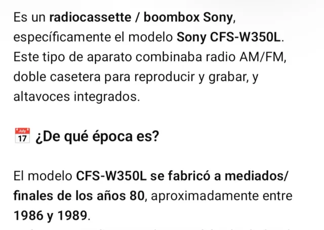 Radio Cassetta Sony CPS-W350L
