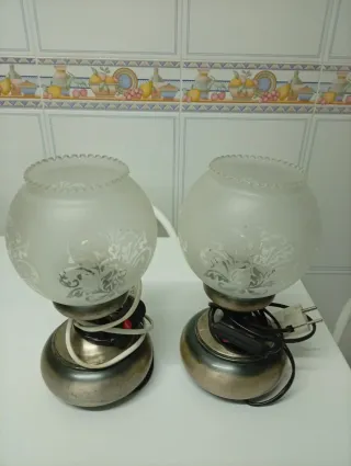 2 Lámparas Mesita Noche Cristal Metal