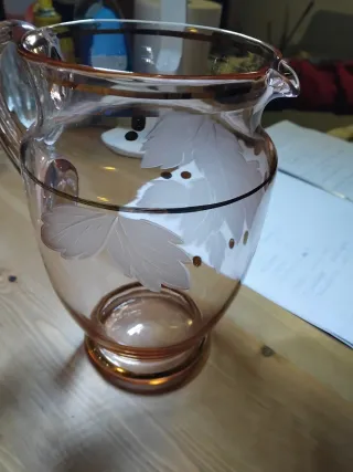 Brocca e 3 Bicchieri Vetro Decorati