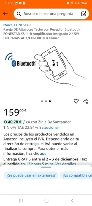 Pareja Altavoces Techo Fonestar Bluetooth Blanco