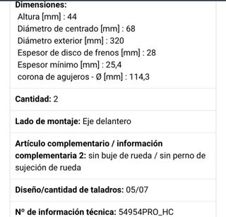 Discos de freno delanteros