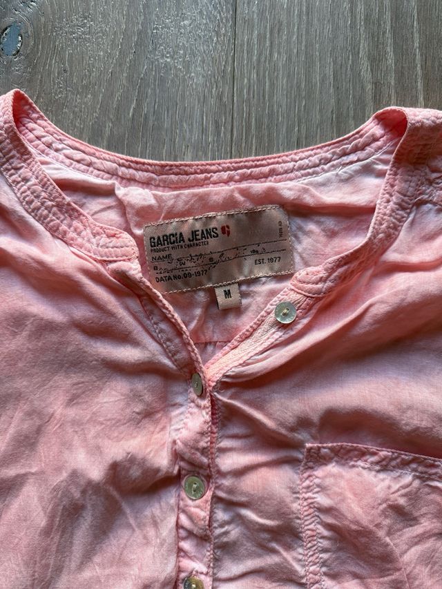 Blusa Salmón Cuello Mao Mangas Arremangables