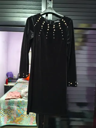 Vestido negro fiesta perlas