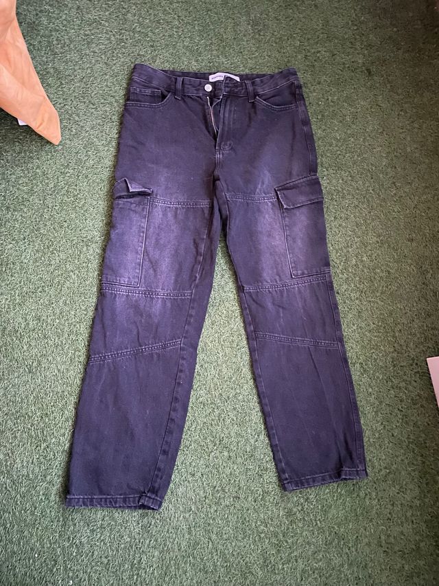 Pantalones cargo vaqueros negros hombre