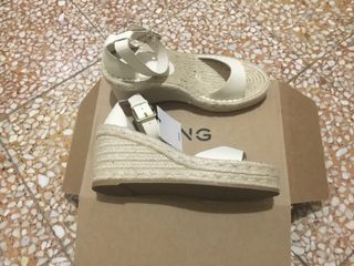 Sandalias esparto cuña tobillera