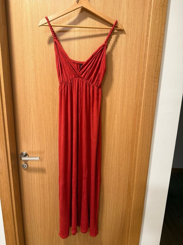 Vestido largo color teja y  tirantes trenzados