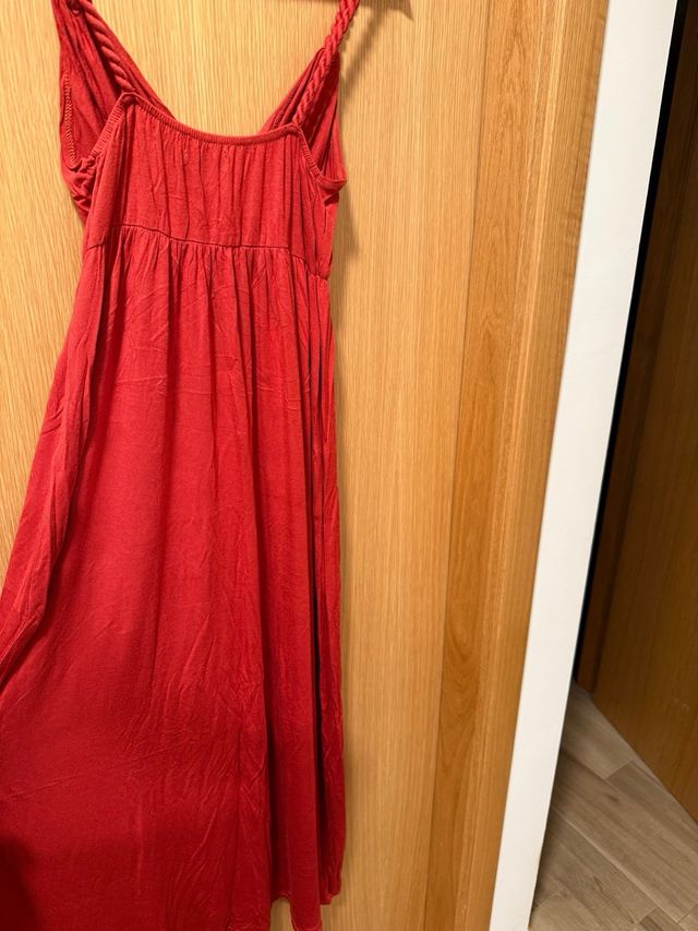 Vestido largo color teja y  tirantes trenzados