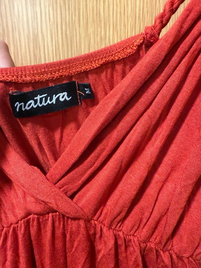 Vestido largo color teja y  tirantes trenzados