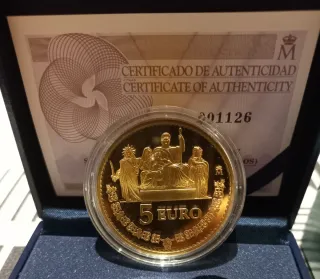 Moneda 5 Euro Certificado Autenticidad.No envío