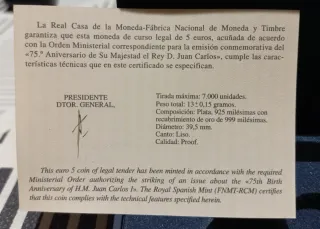 Moneda 5 Euro Certificado Autenticidad.No envío