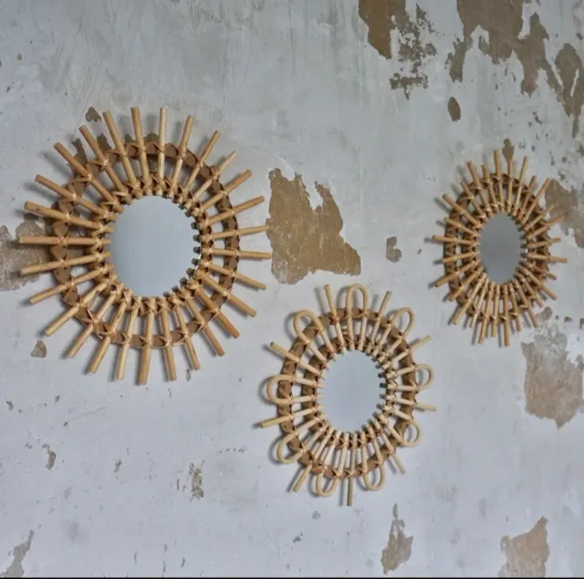 Pack 3 espelhos redondos de vime