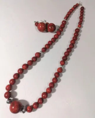 Conjunto Collar y Pendientes Coral Rojo