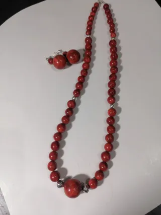 Conjunto Collar y Pendientes Coral Rojo