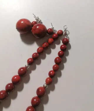 Conjunto Collar y Pendientes Coral Rojo