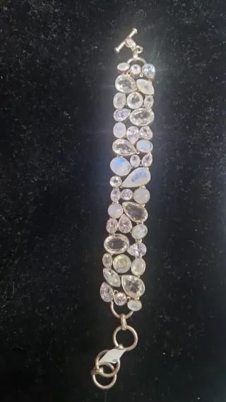 Pulsera Plata Ley Piedra Luna Agua marina