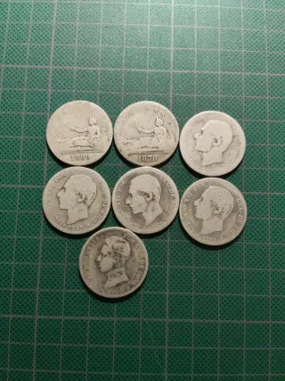 7 monedas 2 pesetas PLATA distintos años