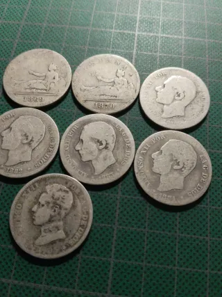 7 monedas 2 pesetas PLATA distintos años