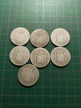 7 monedas 2 pesetas PLATA distintos años